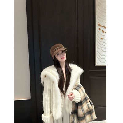 Nioy冬季新款软糯大翻领慵懒松弛感狐狸毛外套