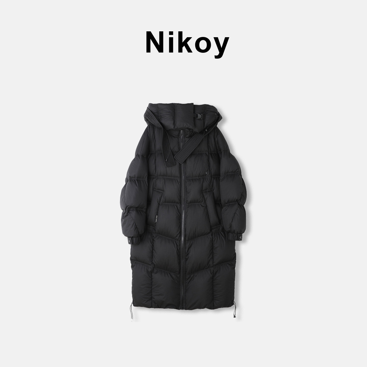 Nikoy冬季新款女装韩系超薄透色高织微皱格子长款羽绒服