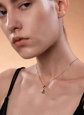 OOAK宝石切割水滴形镜面撞色项链锁骨链女优雅大气百搭时尚生日礼