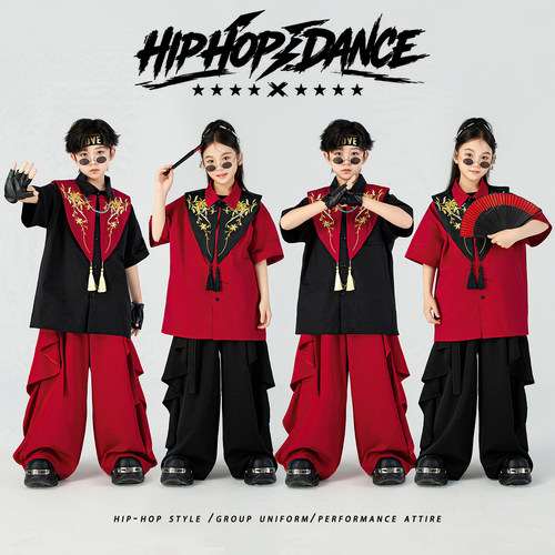 中国风儿童演出服男女童新中式国潮表演服套装hiphop嘻哈潮牌街舞