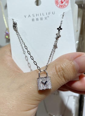 s925通体纯银锁头微镶锆石立体质感项链简约洋气颈链潮酷锁骨链