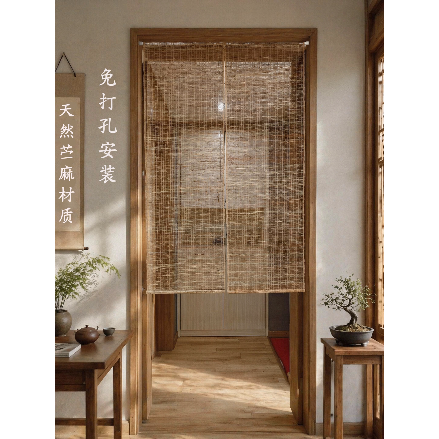 天然苎麻材质免打孔安装中式美学图片