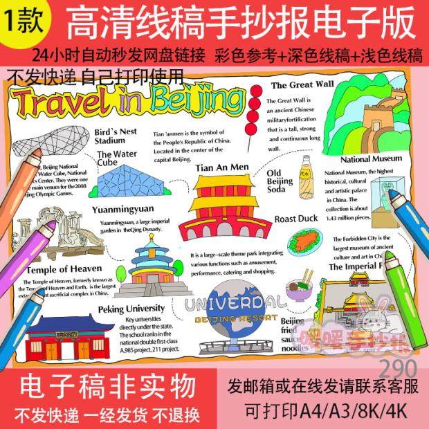 北京旅行记英语手抄报电子版暑假期旅游环球影城北京旅游英文小报