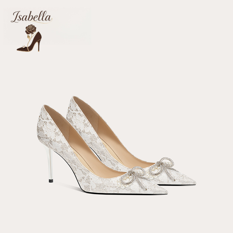 Isabella水晶蝴蝶秀气蕾丝女高跟