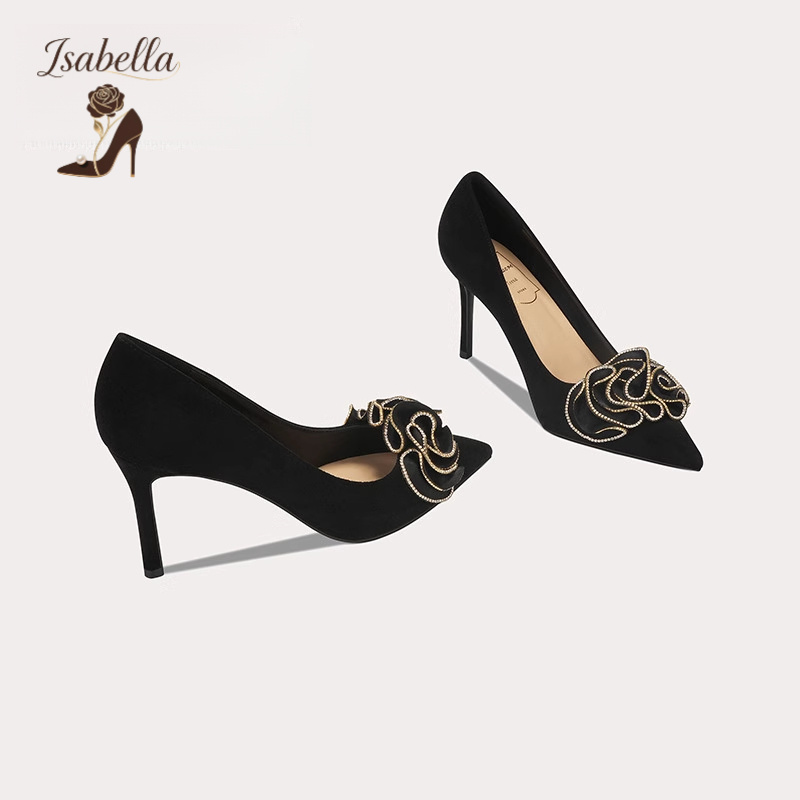 Isabella黑色高跟鞋2023年新款花