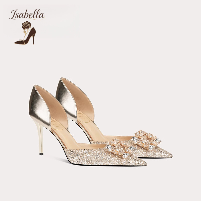 Isabella法式方扣羊皮高跟鞋新娘
