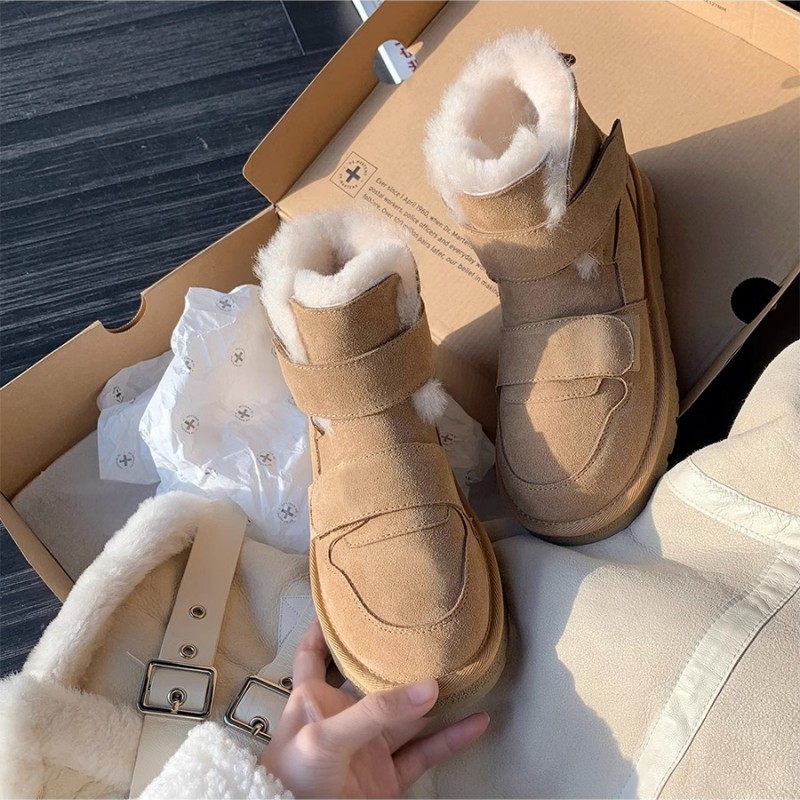 皮面魔术贴雪地靴女短靴子保暖棉靴棉鞋秋冬季新款大码加绒加厚