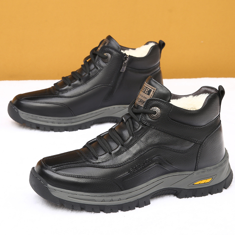 头层牛皮雪地靴男冬季防滑皮毛一体棉鞋男士羊毛加厚保暖户外靴子