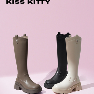 KISSKITTY秋冬[后拉链骑士靴]圆头厚底保暖绒里长筒靴SA54561-82