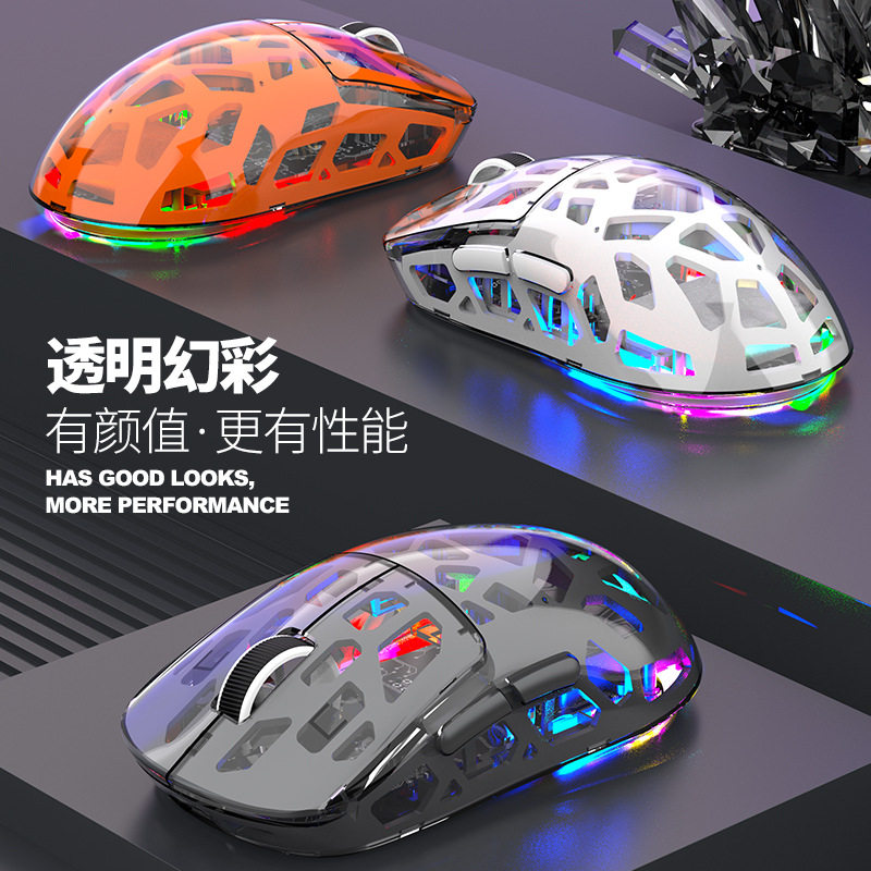 新品BM560透明镂空办公台式无线蓝牙三模游戏鼠标电竞RGB发光充电