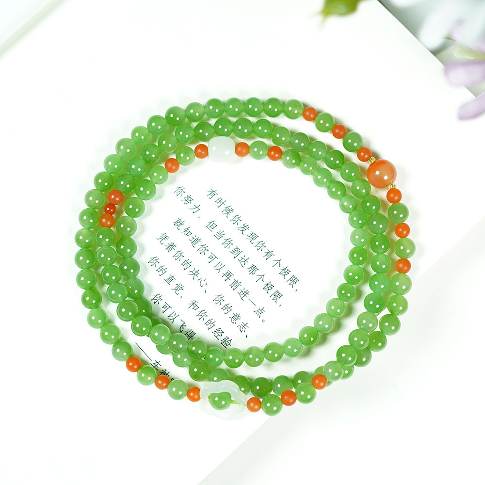 新疆和田玉碧玉苹果绿6mm108颗手串天然果绿色女士手链无瑕无黑点