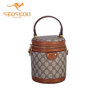 SEOSEOO九州袋鼠女包2026新款 小众撞色圆筒包斜挎包78744 商场同款