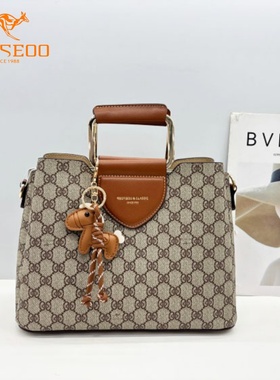 SEOSEOO九州袋鼠女包正品2025新款小众印花手提包百搭单肩包77567