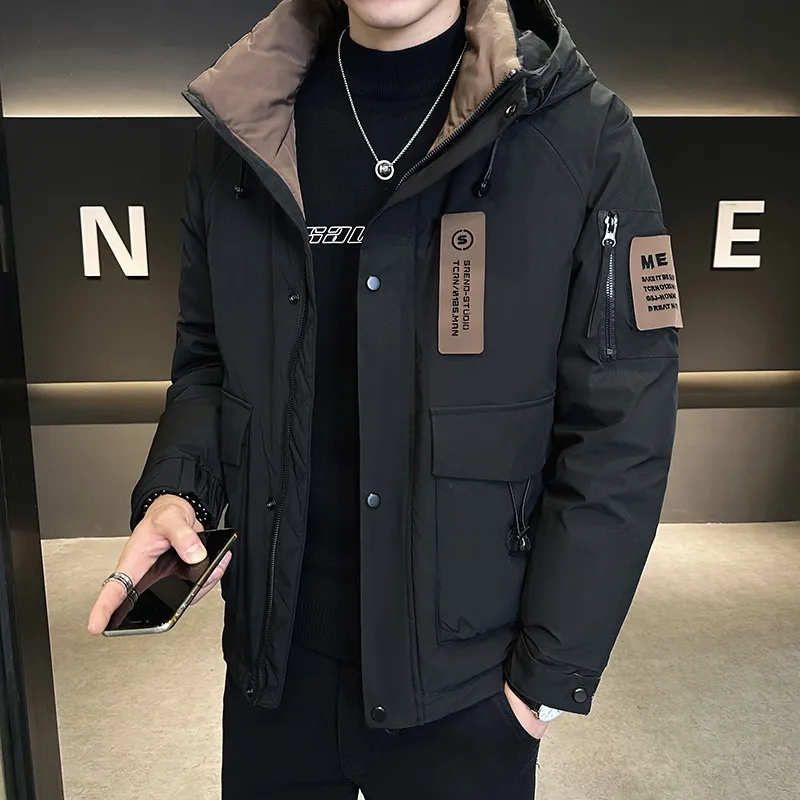 高档男士羽绒服男短款2024新款冬季连帽潮流帅气潮男加厚冬装外套