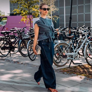 外贸Tib美系复古时尚宽松廓形立体有型高腰舒适弯刀牛仔裤