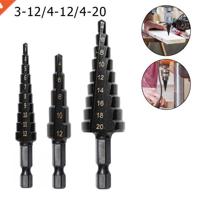 3Pcs 3-12mm 4-12mm 4-20mm Step Drill Bit HSS Titanium Coated