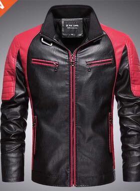 Men New Autumn Casual Motor Spliced Leather Jacket Coat Men