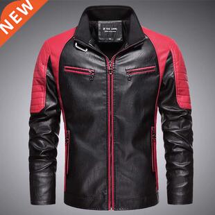 Men New Autumn Casual Motor Spliced Leather Jacket Coat Men