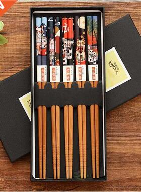 5 Pairs Chopsticks Set with Gift Box Non-slip Japanese Style