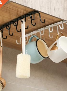 Kitchen Rack Holder Double-row 6 Hooks Metal Under Shelf Mug