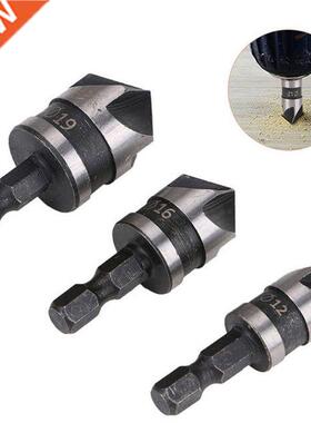 3pcs 90 Degrees Chamfer Drill Bit Set 12/16/19mm 5 Flute Woo