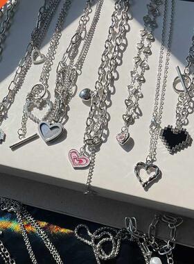 Irregulr Colorful Hollow out Love Pendnt Double lyer Chi