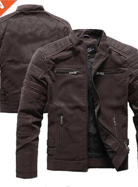 Winter Motorcycle PU Leather Jacket Men 2022 Vintage Fleece