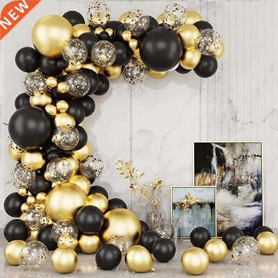 Black Gold Balloon Garland Arch Confetti Latex Baloons Gradu