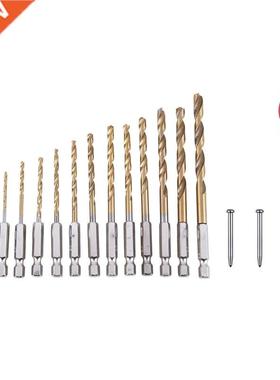 13Pc HSS Titanium Coated Drill Bit Set with 1/4Inch Hex Shan
