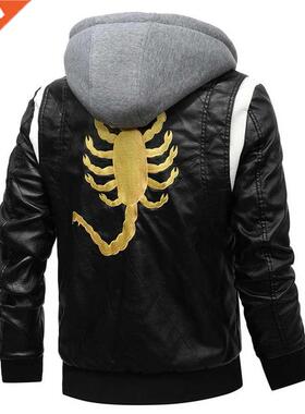 2021 New Spring Leather Men	s Jacket Removable Hoodie