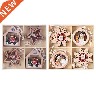 12Pcs Christmas Tree Ornament Set Wooden Santa Snowman Snowf