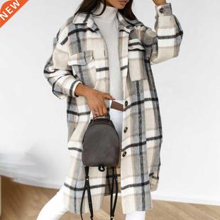 Shirt Coat Turn Autumn Down Printed Women Plaid 2021 Fashion