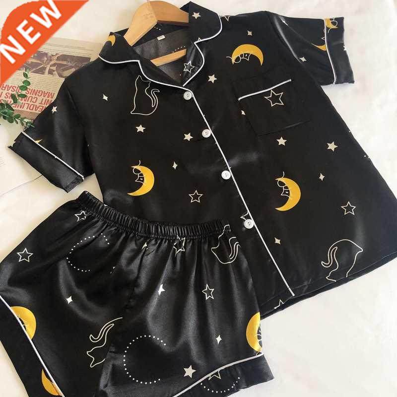 silk pajamas for women pyjama satin femme night star moon pr