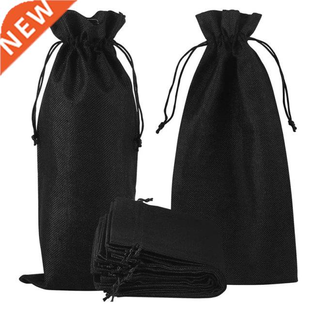 10Pcs Jute Burlap Wine Bags Drawstring, Hessian Cloth Bottle