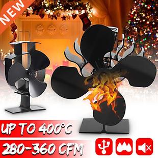 Wood Heat Fireplace Burner Log Fan Stove Powered Blades