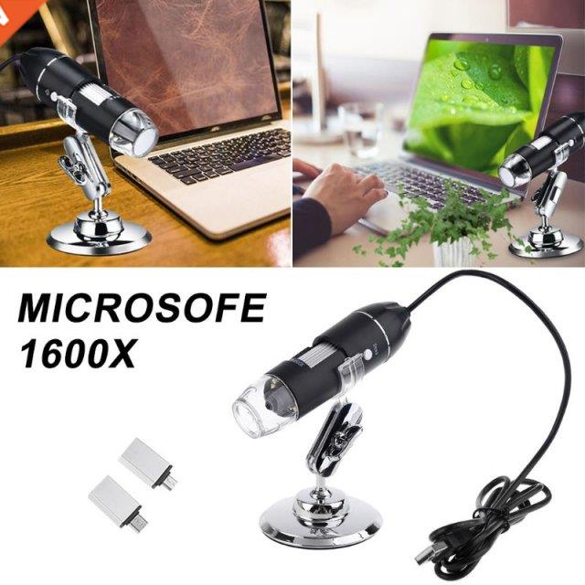 3-in-1 Digital USB Microscope 1600X Portable 2Adapters Suppo