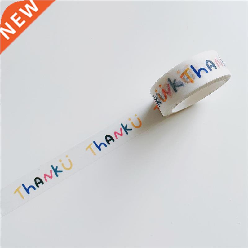 1Pc Ins Blue Plaid Washi Tape Simple Style Thank English Sea