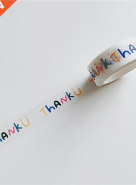 1Pc Ins Blue Plaid Washi Tape Simple Style Thank English Sea