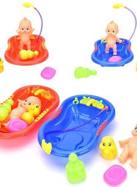 1 Set Kid Pretend Play Toy Bath Toys Baby Doll in Bath Tub