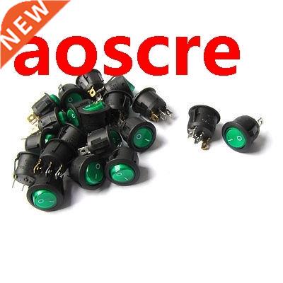 20PCS 250V/6A 125V/10A AC SPST P Green Lamp Panel Mount Rou