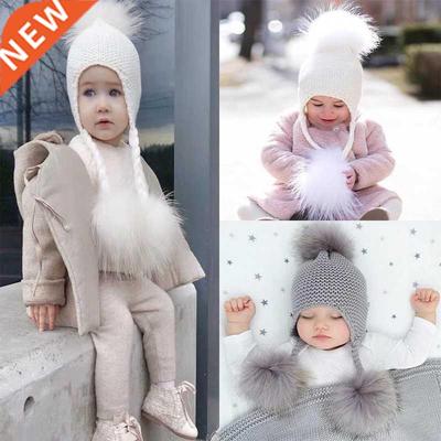 Baby Pom Pom Beanie Warm Knitted Hats Real Fur Hat For kids