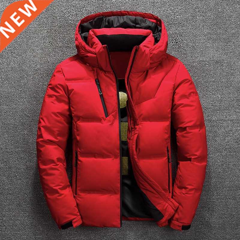 Men's White Duck Down Jacket Winter Warm Hooded Thick Puffer