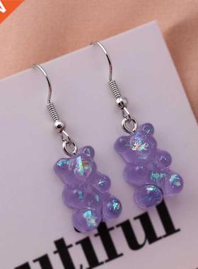 New Fashion Sequins Resin Gummy Bear Dangle Earrings for Wom