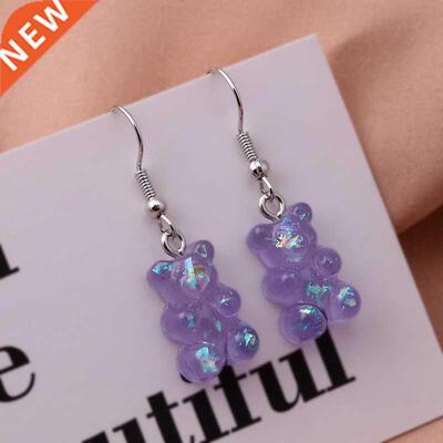 New Fashion Sequins Resin Gummy Bear Dangle Earrings for Wom