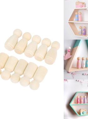 10Pcs Female/Male Wood Peg Dolls Figures Unfinished Wooden C