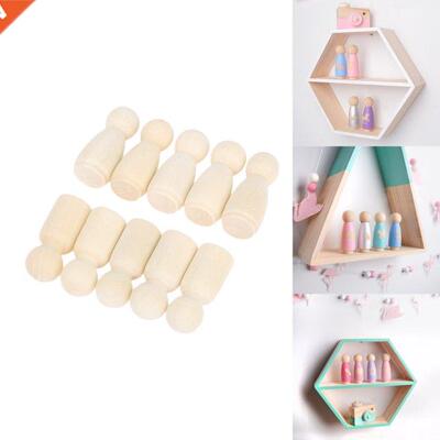 10Pcs Female/Male Wood Peg Dolls Figures Unfinished Wooden C