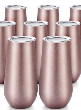 8 Packs Stemless Champagne Flutes Wne Tumbler, 6 OZ Double-