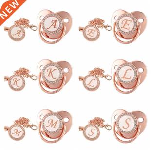 Newborn Baby Pacifier Clip Chain Rose Gold Bling Silicone In
