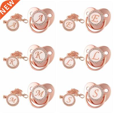 Newborn Baby Pacifier Clip Chain Rose Gold Bling Silicone In
