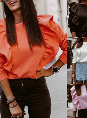 Autumn Winter Women O Neck Ruffle Blouse Shirt Long SleeveTh